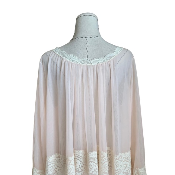 Vintage 60s Intime Pink Robe Peignoir Double Chiffon Nylon Lace Lingerie Glamour - Picture 7 of 10